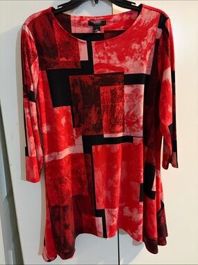 Alfani Red and Black Geometric Print Tunic
